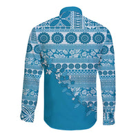 Fiji Marau na Kerisimasi Long Sleeve Button Shirt Aqua Tagimoucia Tapa Masi Tribal LT9 - Polynesian Pride