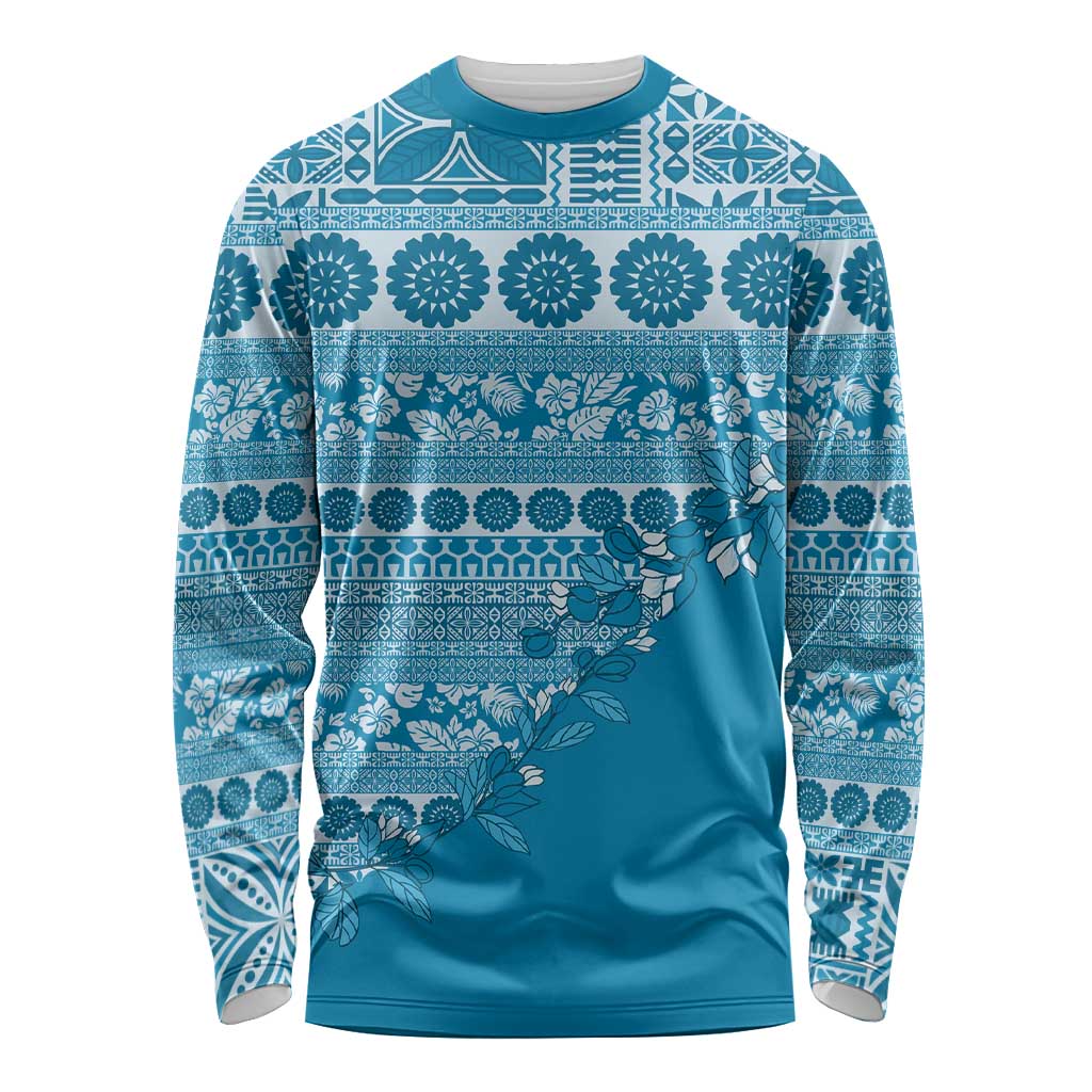 Fiji Marau na Kerisimasi Long Sleeve Shirt Aqua Tagimoucia Tapa Masi Tribal LT9 Unisex Aqua - Polynesian Pride
