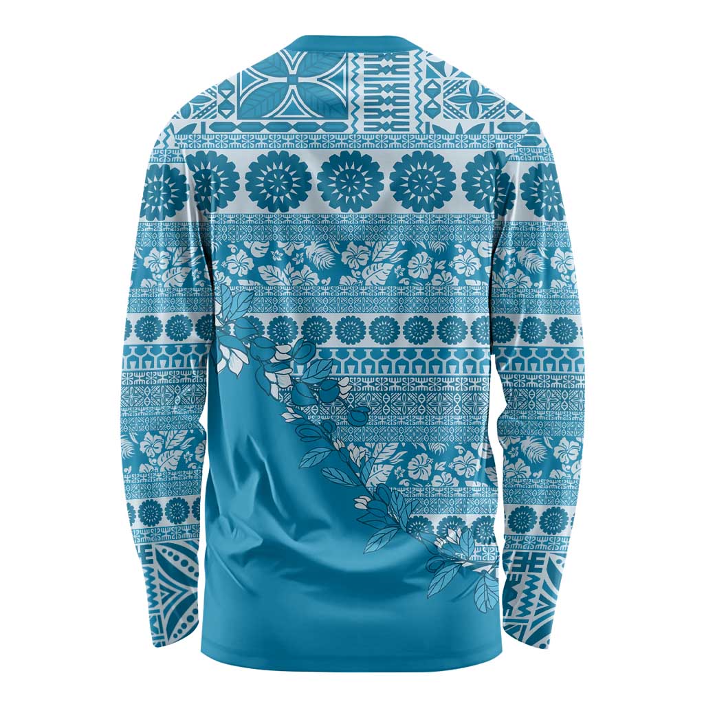 Fiji Marau na Kerisimasi Long Sleeve Shirt Aqua Tagimoucia Tapa Masi Tribal LT9 - Polynesian Pride