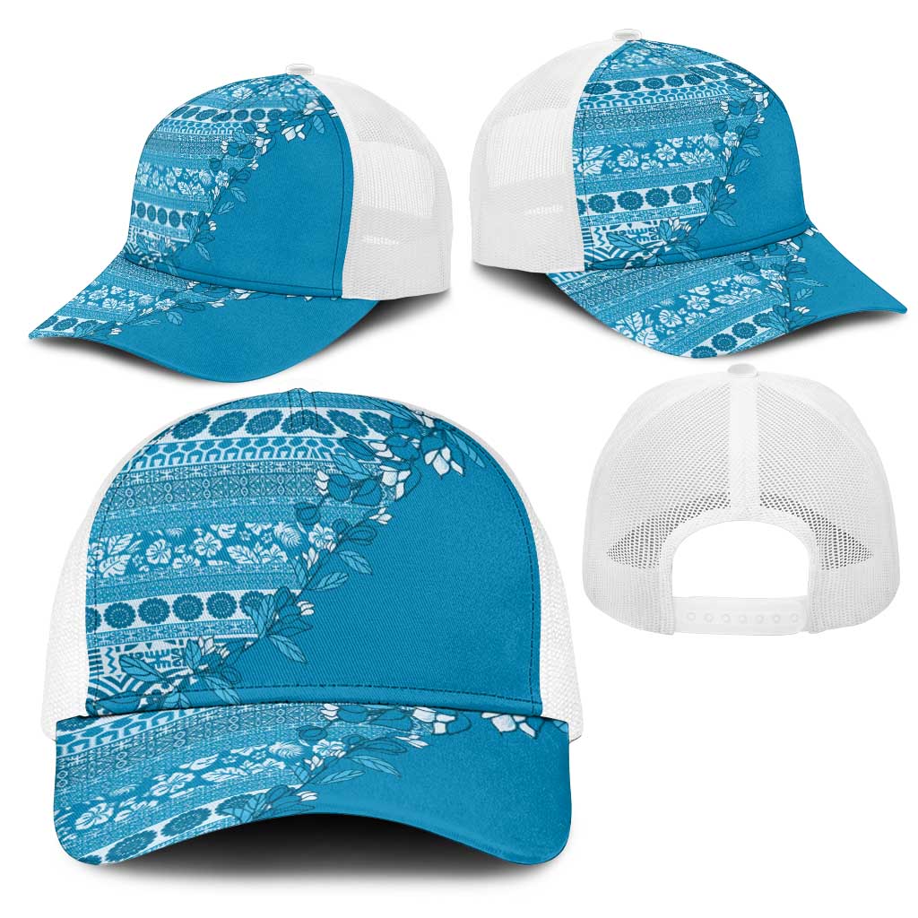 Fiji Marau na Kerisimasi Mesh Trucker Cap Aqua Tagimoucia Tapa Masi Tribal - Polynesian Pride