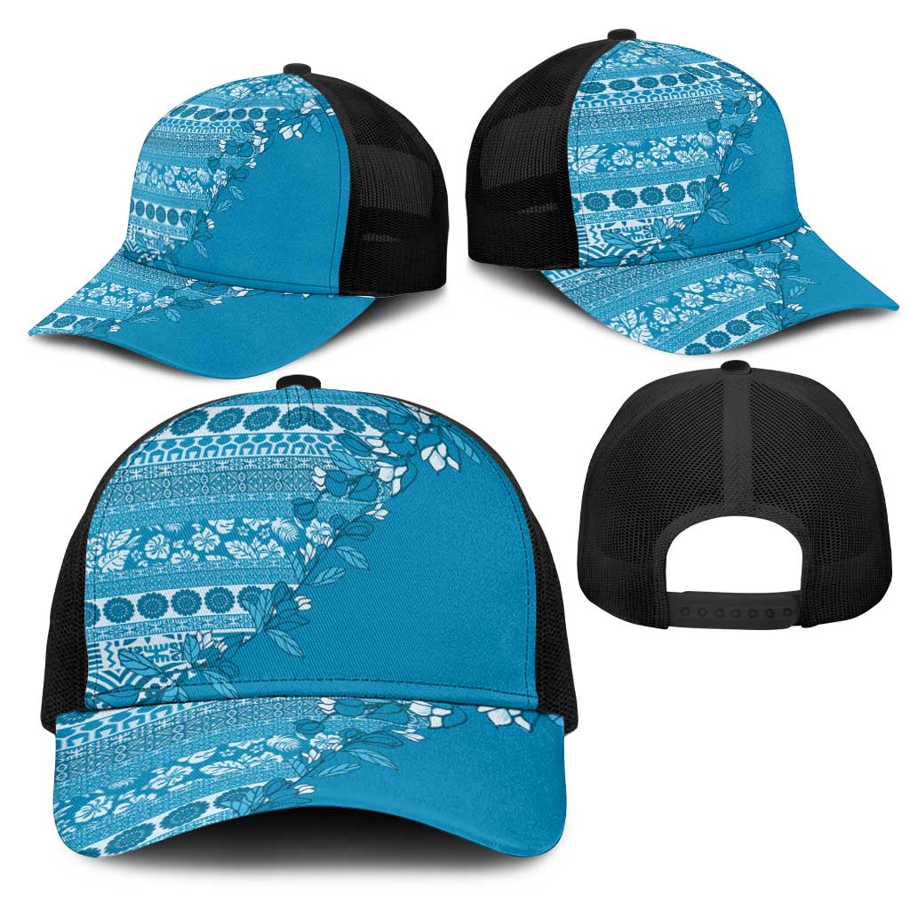 Fiji Marau na Kerisimasi Mesh Trucker Cap Aqua Tagimoucia Tapa Masi Tribal - Polynesian Pride