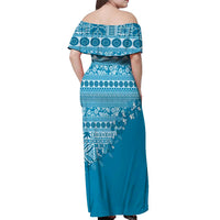 Fiji Marau na Kerisimasi Off Shoulder Maxi Dress Aqua Tagimoucia Tapa Masi Tribal LT9 - Polynesian Pride