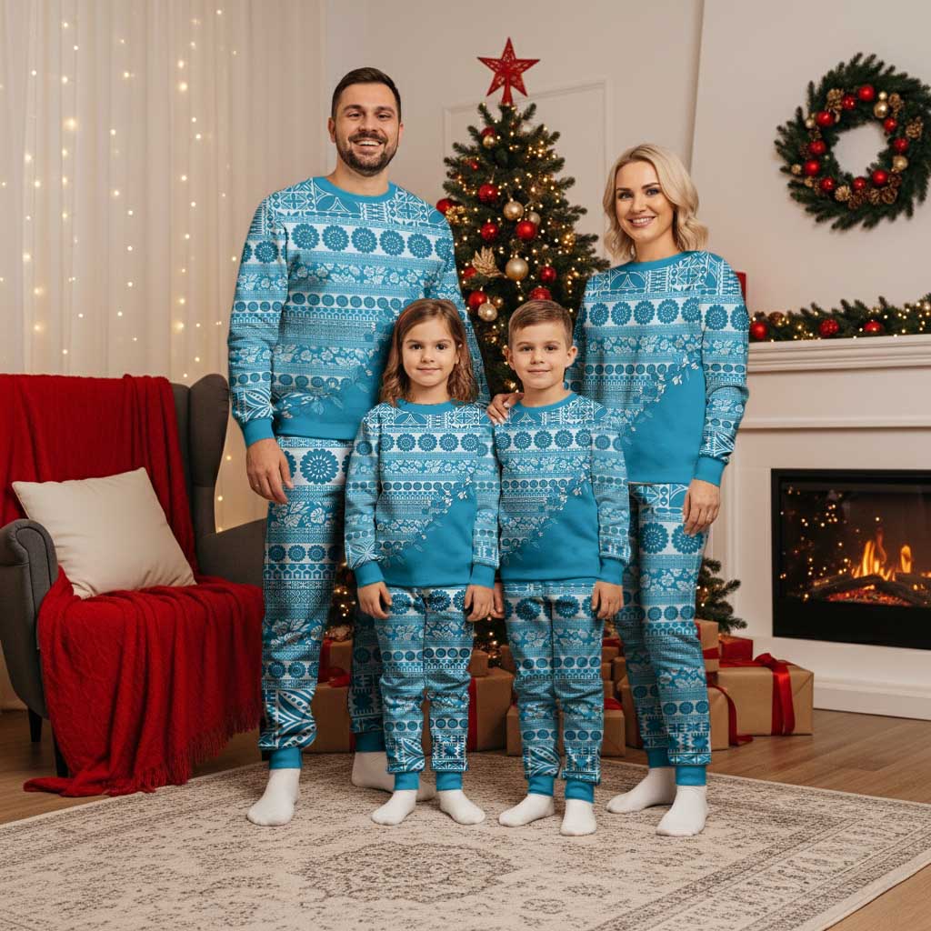 Fiji Marau na Kerisimasi Christmas Pajama Set Aqua Tagimoucia Tapa Masi Tribal LT9 - Polynesian Pride