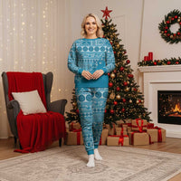 Fiji Marau na Kerisimasi Christmas Pajama Set Aqua Tagimoucia Tapa Masi Tribal LT9 Women Aqua - Polynesian Pride
