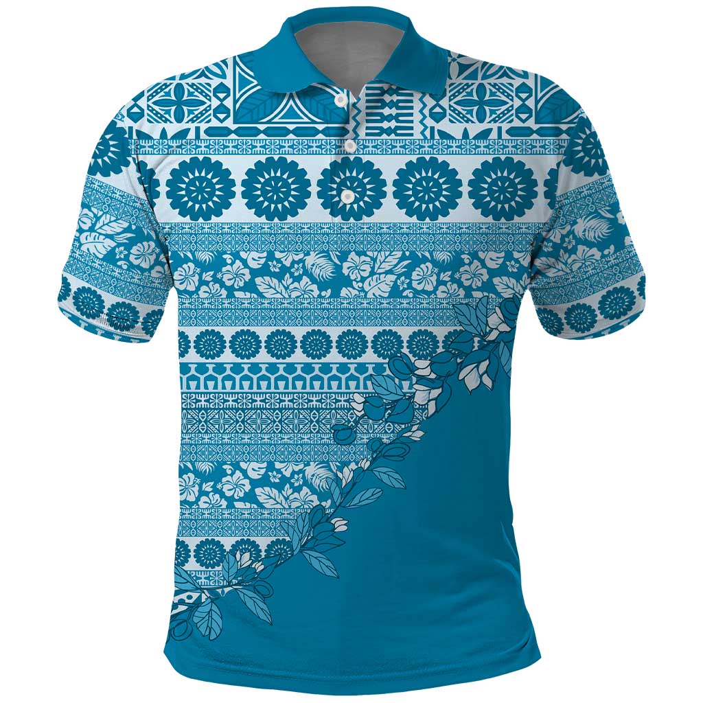 Fiji Marau na Kerisimasi Polo Shirt Aqua Tagimoucia Tapa Masi Tribal LT9 Aqua - Polynesian Pride