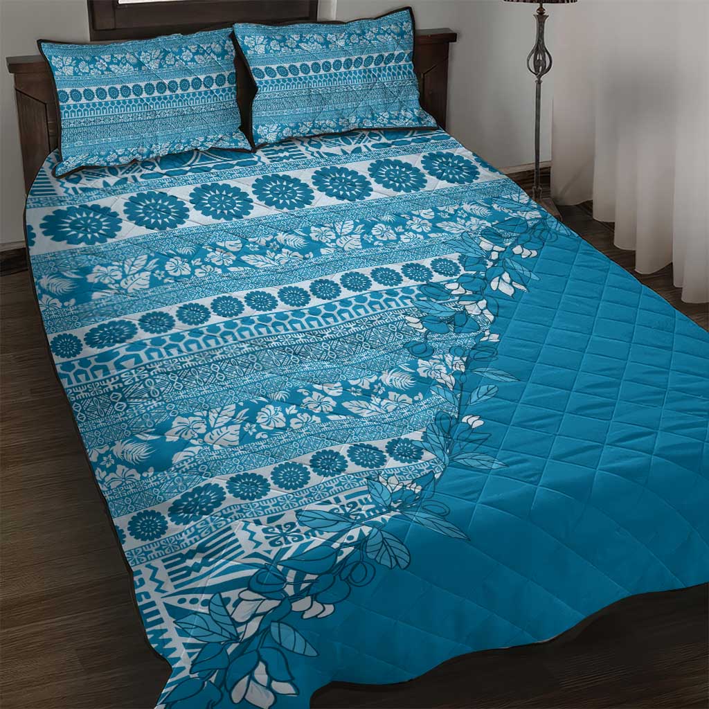Fiji Marau na Kerisimasi Quilt Bed Set Aqua Tagimoucia Tapa Masi Tribal LT9 Aqua - Polynesian Pride