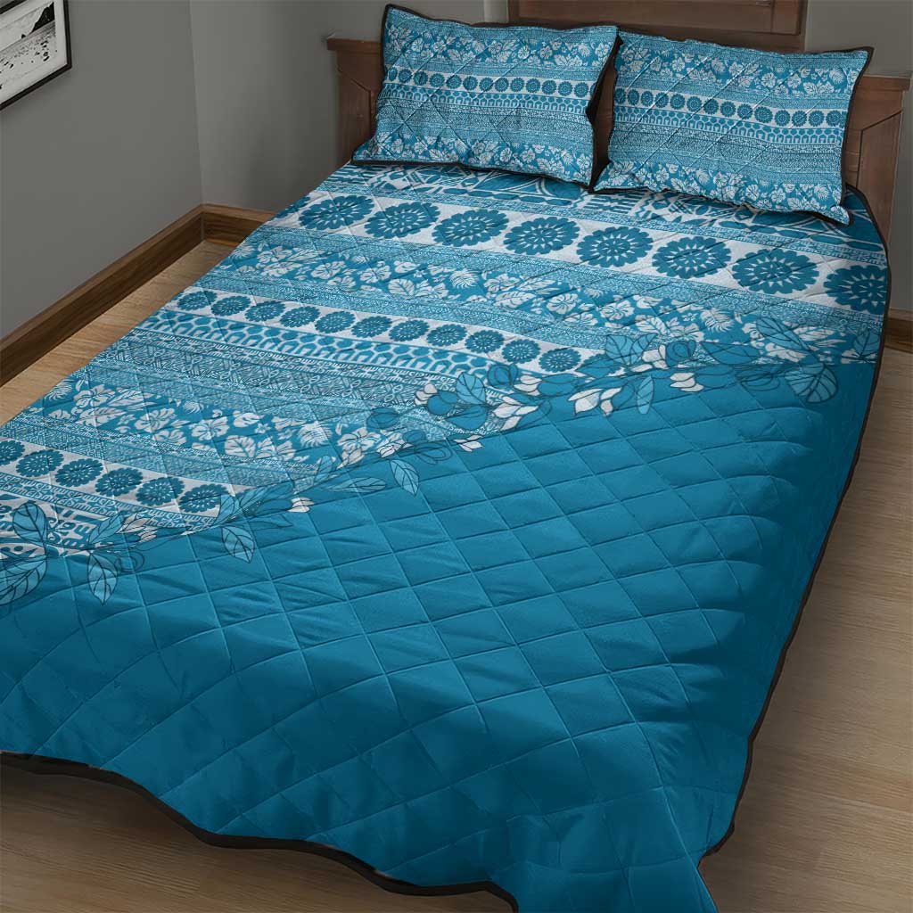 Fiji Marau na Kerisimasi Quilt Bed Set Aqua Tagimoucia Tapa Masi Tribal LT9 - Polynesian Pride