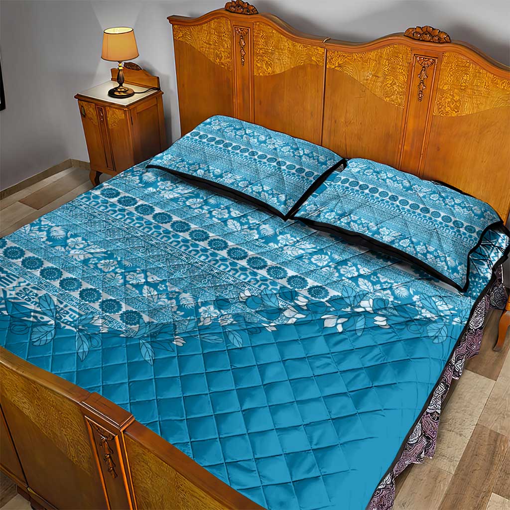 Fiji Marau na Kerisimasi Quilt Bed Set Aqua Tagimoucia Tapa Masi Tribal LT9 - Polynesian Pride