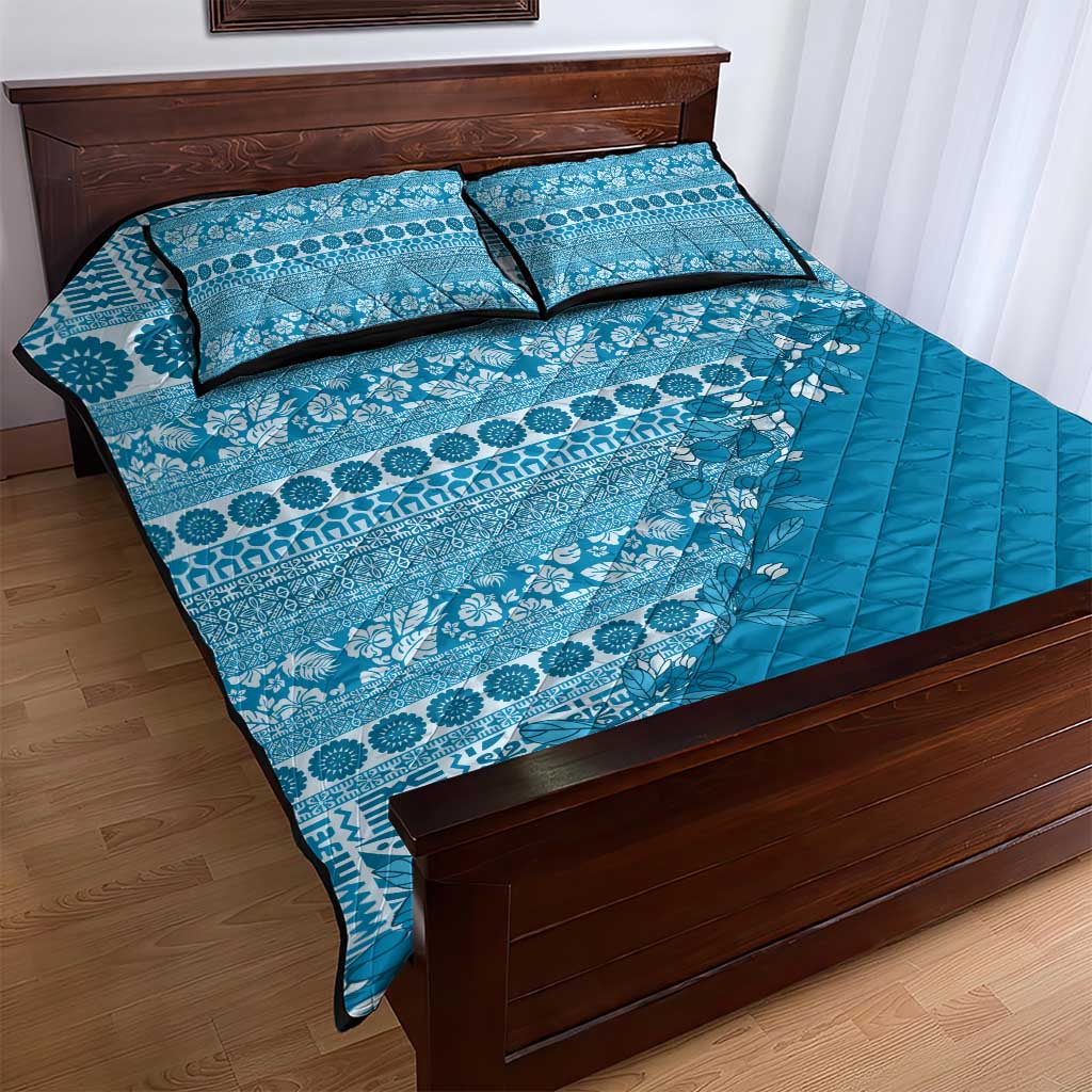 Fiji Marau na Kerisimasi Quilt Bed Set Aqua Tagimoucia Tapa Masi Tribal LT9 - Polynesian Pride