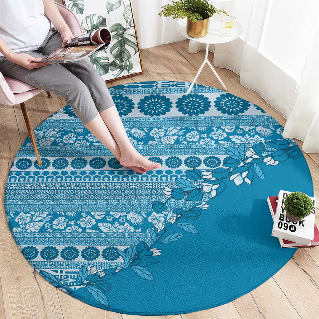Fiji Marau na Kerisimasi Round Carpet Aqua Tagimoucia Tapa Masi Tribal LT9 - Polynesian Pride