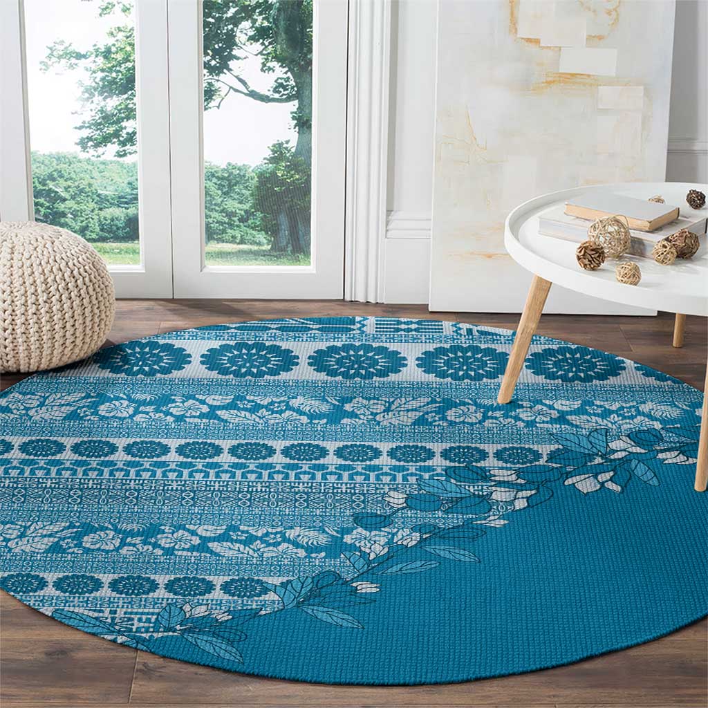 Fiji Marau na Kerisimasi Round Carpet Aqua Tagimoucia Tapa Masi Tribal LT9 - Polynesian Pride