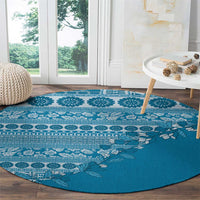 Fiji Marau na Kerisimasi Round Carpet Aqua Tagimoucia Tapa Masi Tribal LT9 - Polynesian Pride