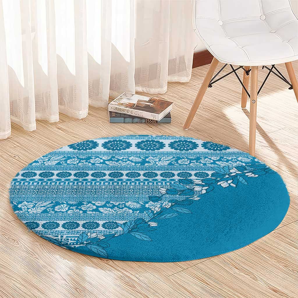 Fiji Marau na Kerisimasi Round Carpet Aqua Tagimoucia Tapa Masi Tribal LT9 - Polynesian Pride