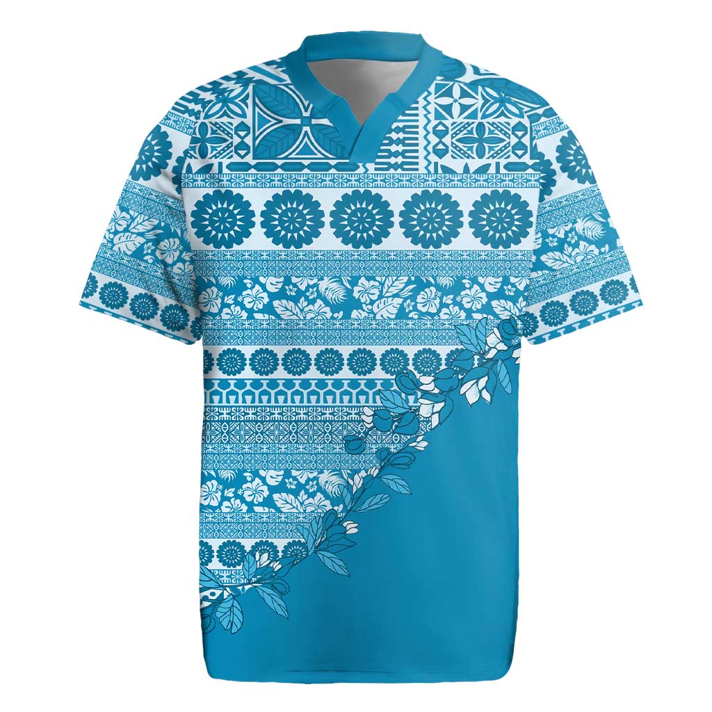 Fiji Marau na Kerisimasi Rugby Jersey Aqua Tagimoucia Tapa Masi Tribal - Polynesian Pride