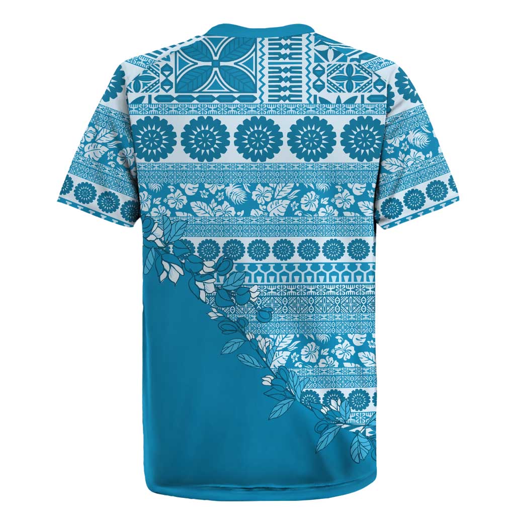 Fiji Marau na Kerisimasi Rugby Jersey Aqua Tagimoucia Tapa Masi Tribal LT9 - Polynesian Pride