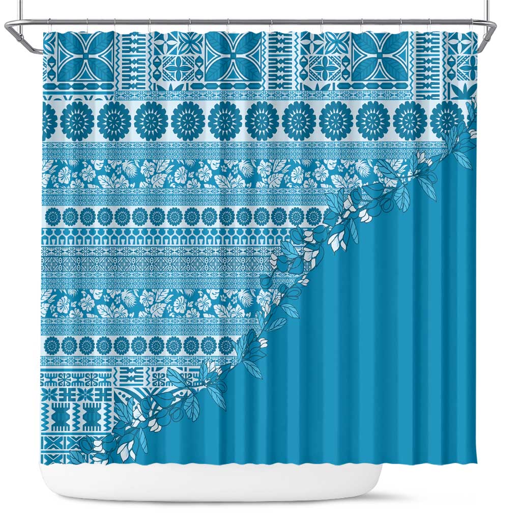 Fiji Marau na Kerisimasi Shower Curtain Aqua Tagimoucia Tapa Masi Tribal LT9 Aqua - Polynesian Pride