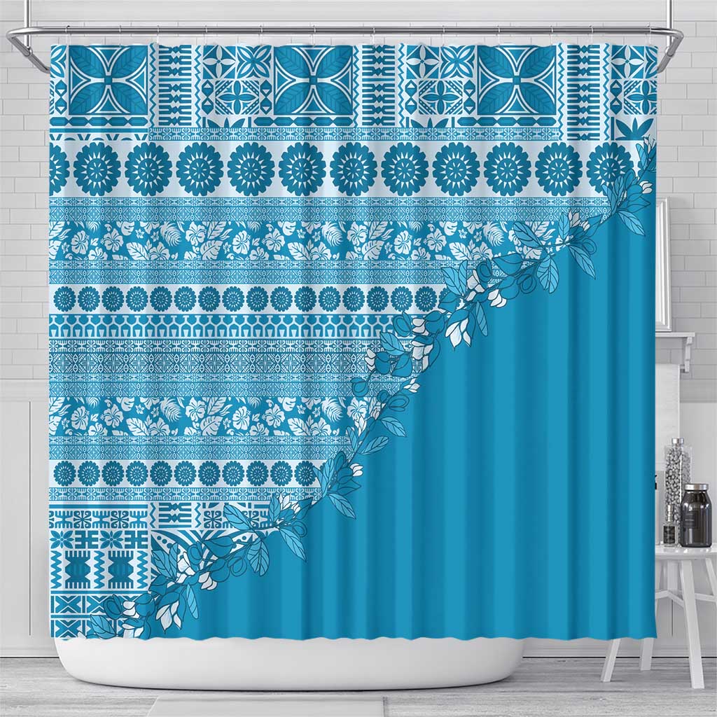 Fiji Marau na Kerisimasi Shower Curtain Aqua Tagimoucia Tapa Masi Tribal LT9 - Polynesian Pride