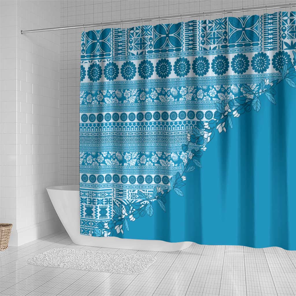Fiji Marau na Kerisimasi Shower Curtain Aqua Tagimoucia Tapa Masi Tribal LT9 - Polynesian Pride
