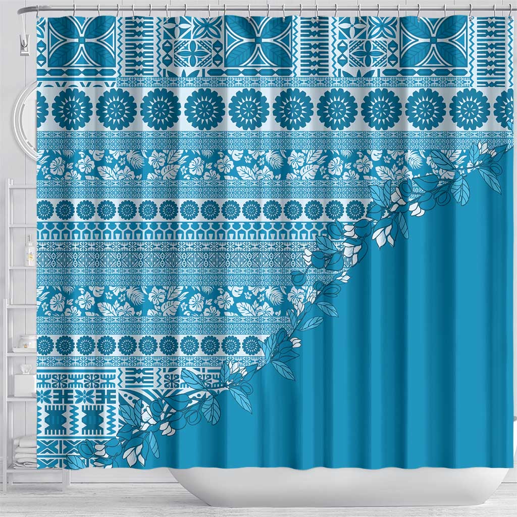 Fiji Marau na Kerisimasi Shower Curtain Aqua Tagimoucia Tapa Masi Tribal LT9 - Polynesian Pride