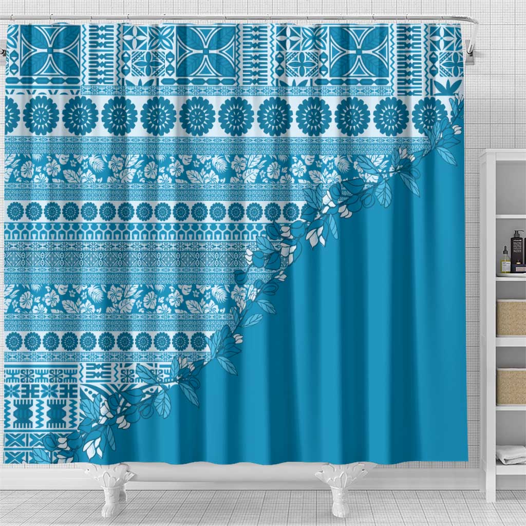Fiji Marau na Kerisimasi Shower Curtain Aqua Tagimoucia Tapa Masi Tribal LT9 - Polynesian Pride