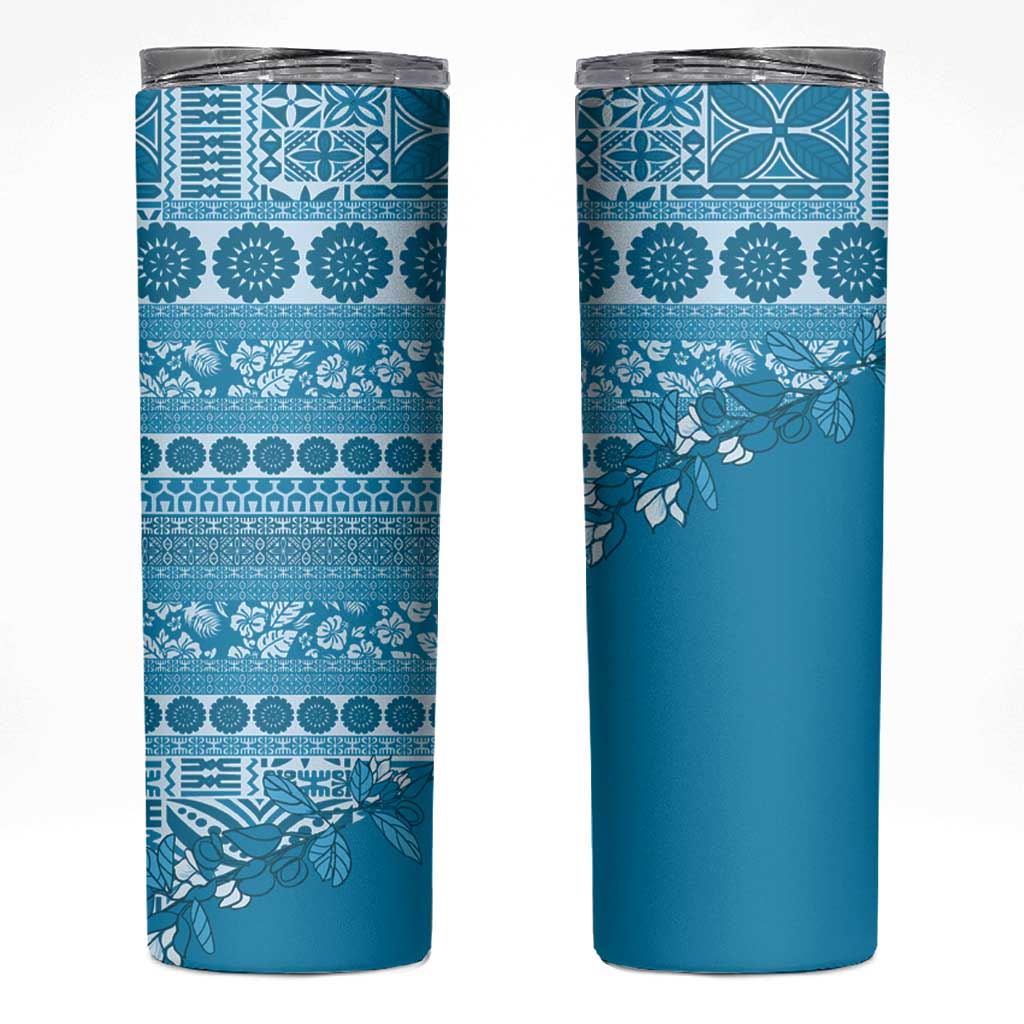 Fiji Marau na Kerisimasi Skinny Tumbler Aqua Tagimoucia Tapa Masi Tribal LT9 Aqua - Polynesian Pride