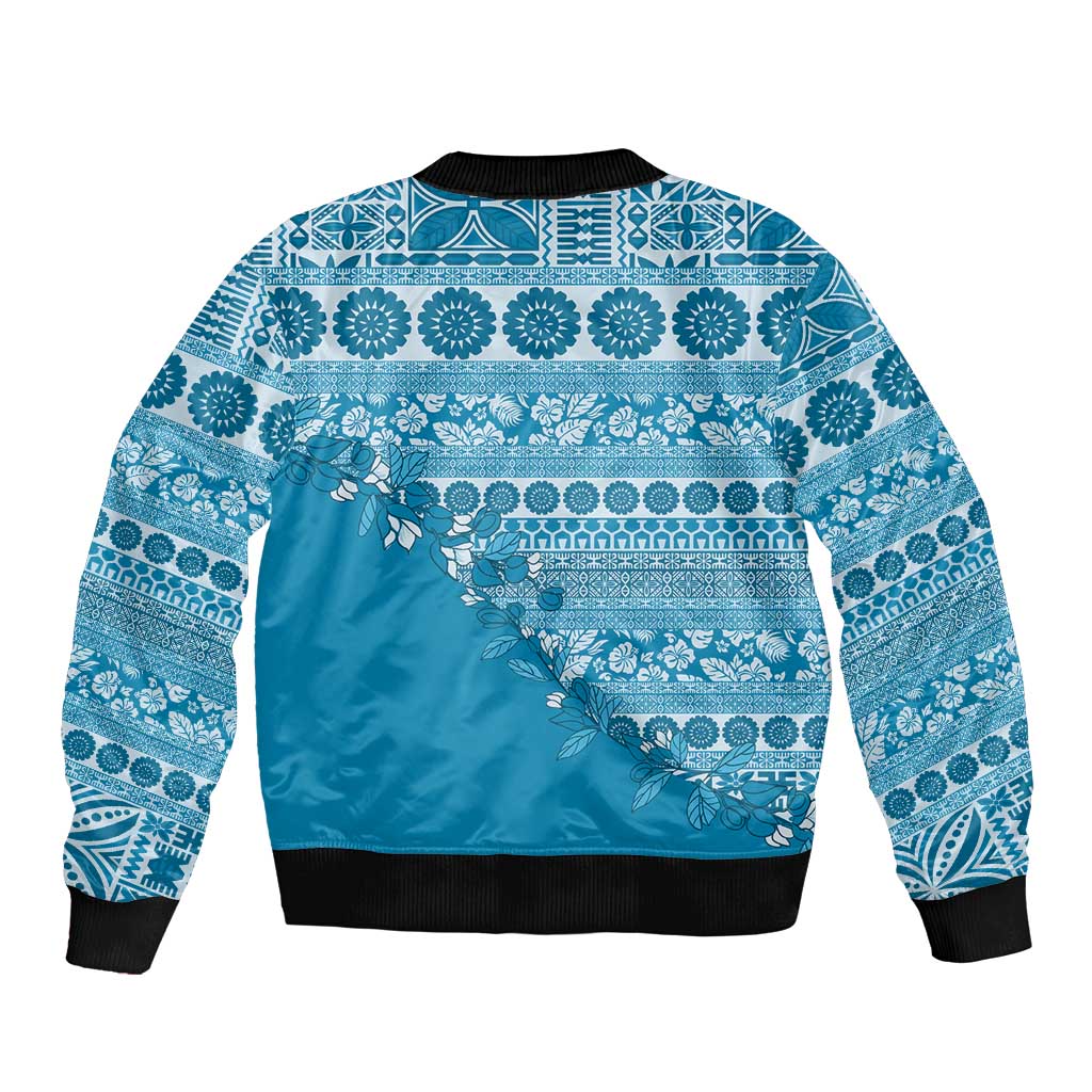 Fiji Marau na Kerisimasi Sleeve Zip Bomber Jacket Aqua Tagimoucia Tapa Masi Tribal LT9 - Polynesian Pride
