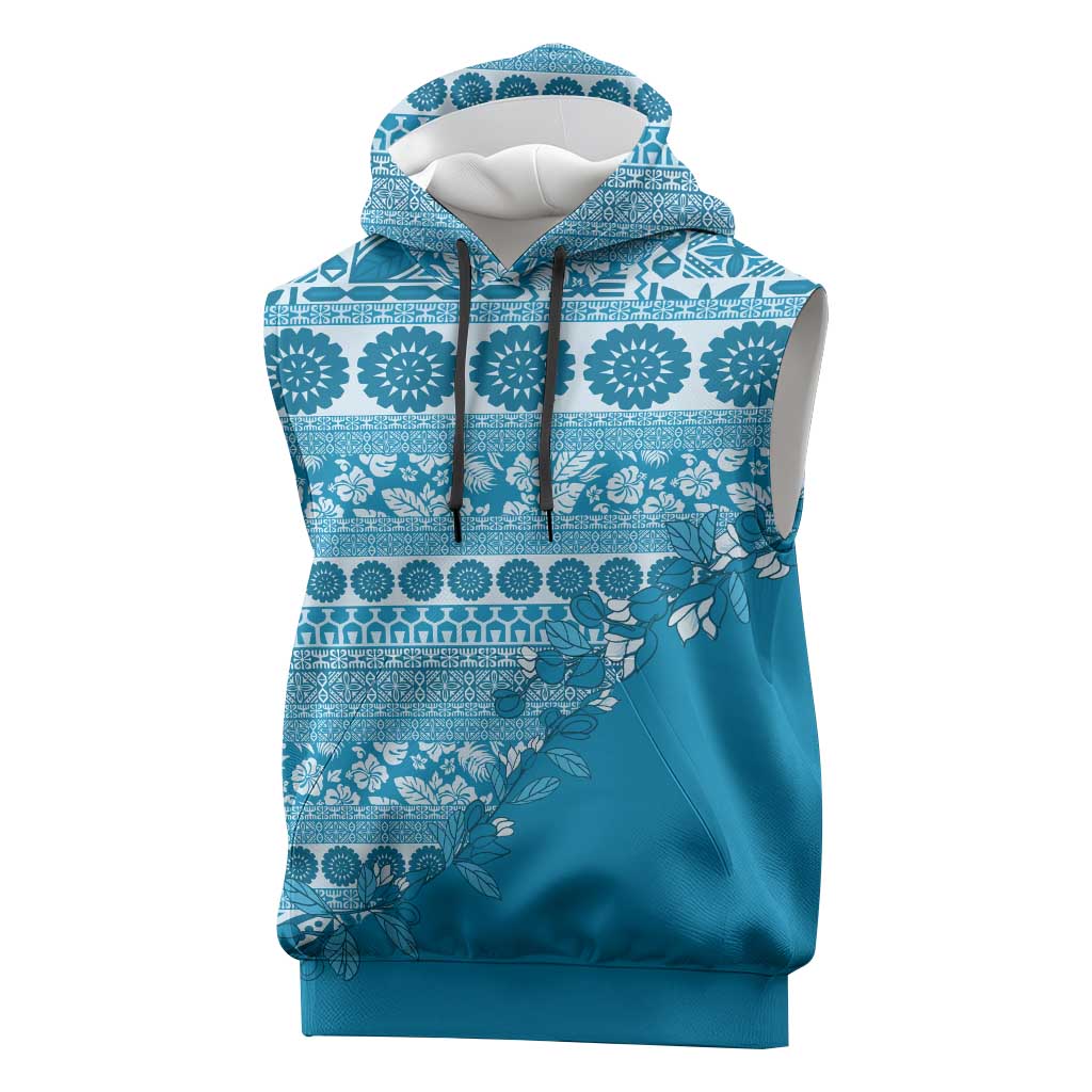 Fiji Marau na Kerisimasi Sleeveless Hoodie Aqua Tagimoucia Tapa Masi Tribal LT9 Aqua - Polynesian Pride