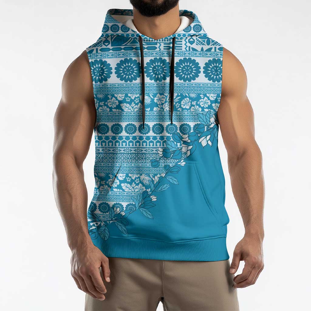 Fiji Marau na Kerisimasi Sleeveless Hoodie Aqua Tagimoucia Tapa Masi Tribal LT9 - Polynesian Pride