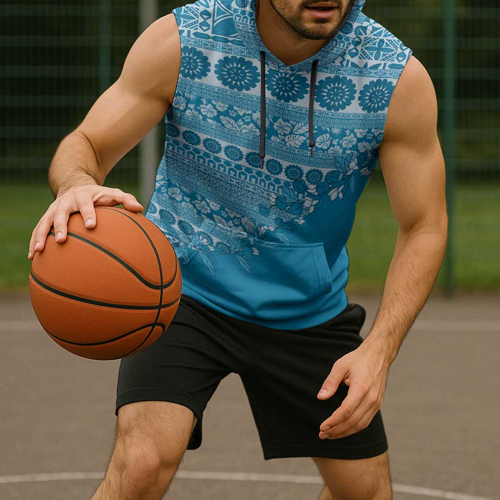 Fiji Marau na Kerisimasi Sleeveless Hoodie Aqua Tagimoucia Tapa Masi Tribal LT9 - Polynesian Pride