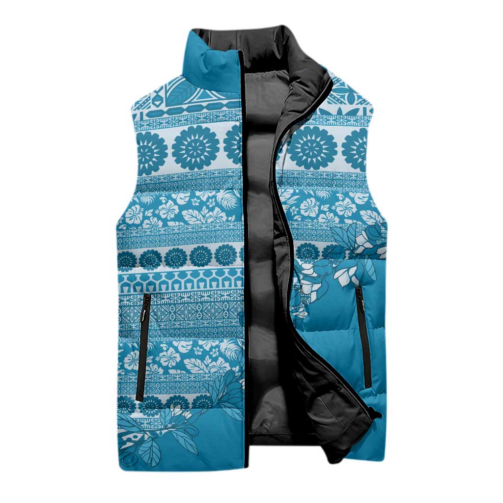 Fiji Marau na Kerisimasi Sleeveless Puffer Jacket Aqua Tagimoucia Tapa Masi Tribal LT9 - Polynesian Pride