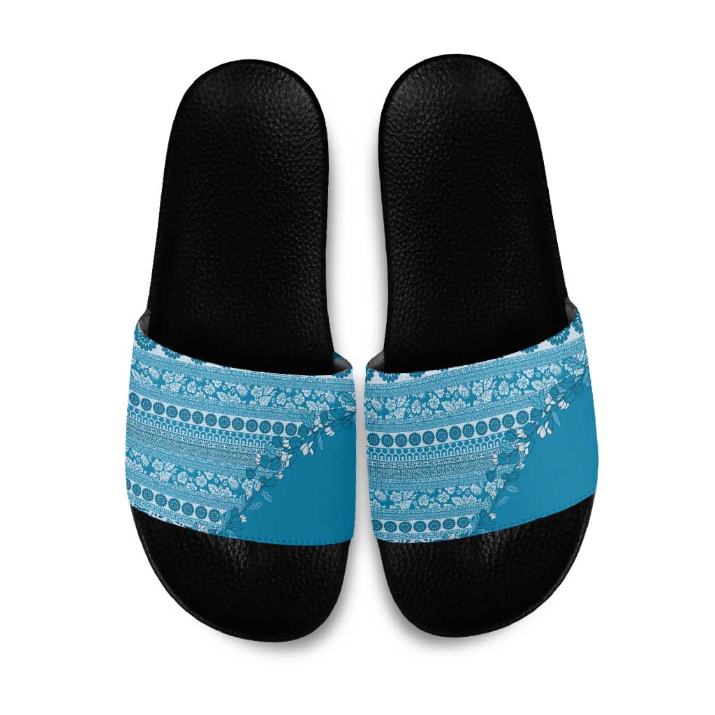 Fiji Marau na Kerisimasi Slide Sandals Aqua Tagimoucia Tapa Masi Tribal LT9 Aqua - Polynesian Pride