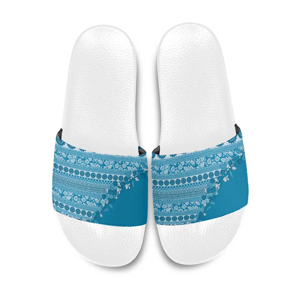 Fiji Marau na Kerisimasi Slide Sandals Aqua Tagimoucia Tapa Masi Tribal LT9 Aqua - Polynesian Pride