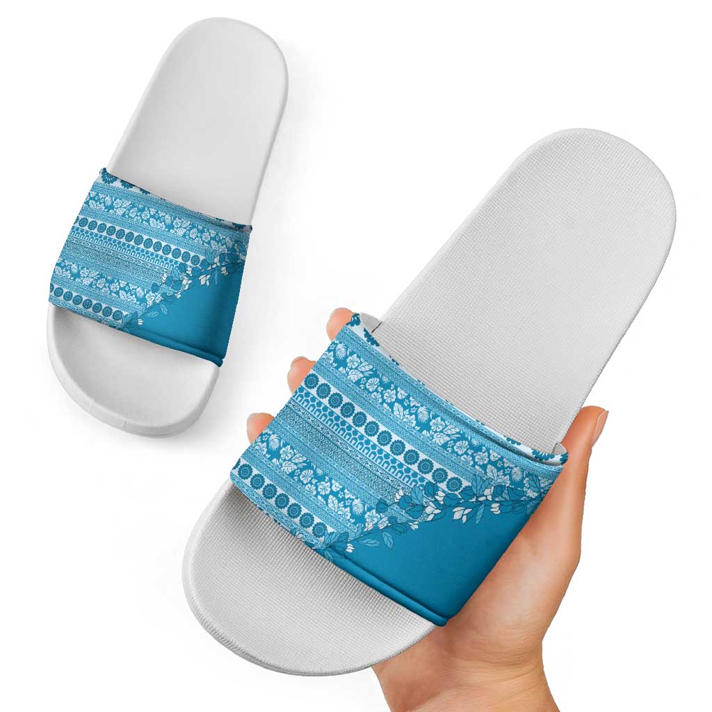 Fiji Marau na Kerisimasi Slide Sandals Aqua Tagimoucia Tapa Masi Tribal LT9 - Polynesian Pride