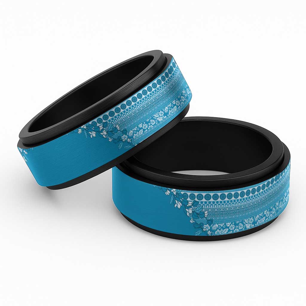 Fiji Marau na Kerisimasi Spinner Ring Aqua Tagimoucia Tapa Masi Tribal - Polynesian Pride