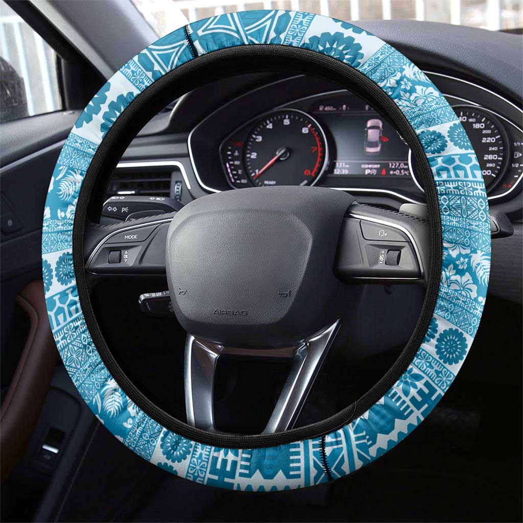 Fiji Marau na Kerisimasi Steering Wheel Cover Aqua Tagimoucia Tapa Masi Tribal LT9 - Polynesian Pride