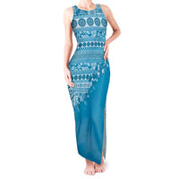 Fiji Marau na Kerisimasi Tank Maxi Dress Aqua Tagimoucia Tapa Masi Tribal LT9 Women Aqua - Polynesian Pride