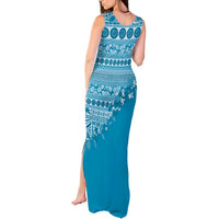 Fiji Marau na Kerisimasi Tank Maxi Dress Aqua Tagimoucia Tapa Masi Tribal LT9 - Polynesian Pride
