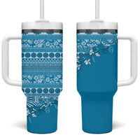 Fiji Marau na Kerisimasi Tumbler With Handle Aqua Tagimoucia Tapa Masi Tribal LT9 One Size: 40 oz Aqua - Polynesian Pride