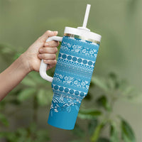 Fiji Marau na Kerisimasi Tumbler With Handle Aqua Tagimoucia Tapa Masi Tribal LT9 - Polynesian Pride