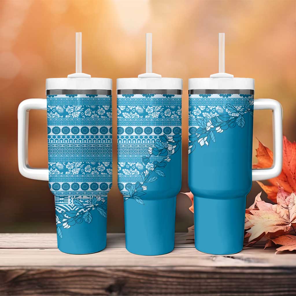 Fiji Marau na Kerisimasi Tumbler With Handle Aqua Tagimoucia Tapa Masi Tribal LT9 - Polynesian Pride