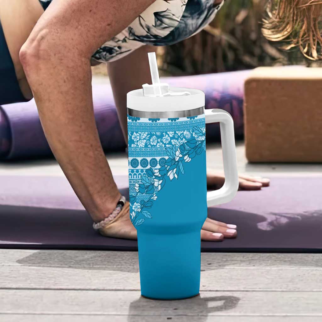 Fiji Marau na Kerisimasi Tumbler With Handle Aqua Tagimoucia Tapa Masi Tribal LT9 - Polynesian Pride