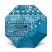 Fiji Marau na Kerisimasi Umbrella Aqua Tagimoucia Tapa Masi Tribal LT9 One Size Folded 11.42 inch Opened Diameter 37.4 inch Aqua - Polynesian Pride