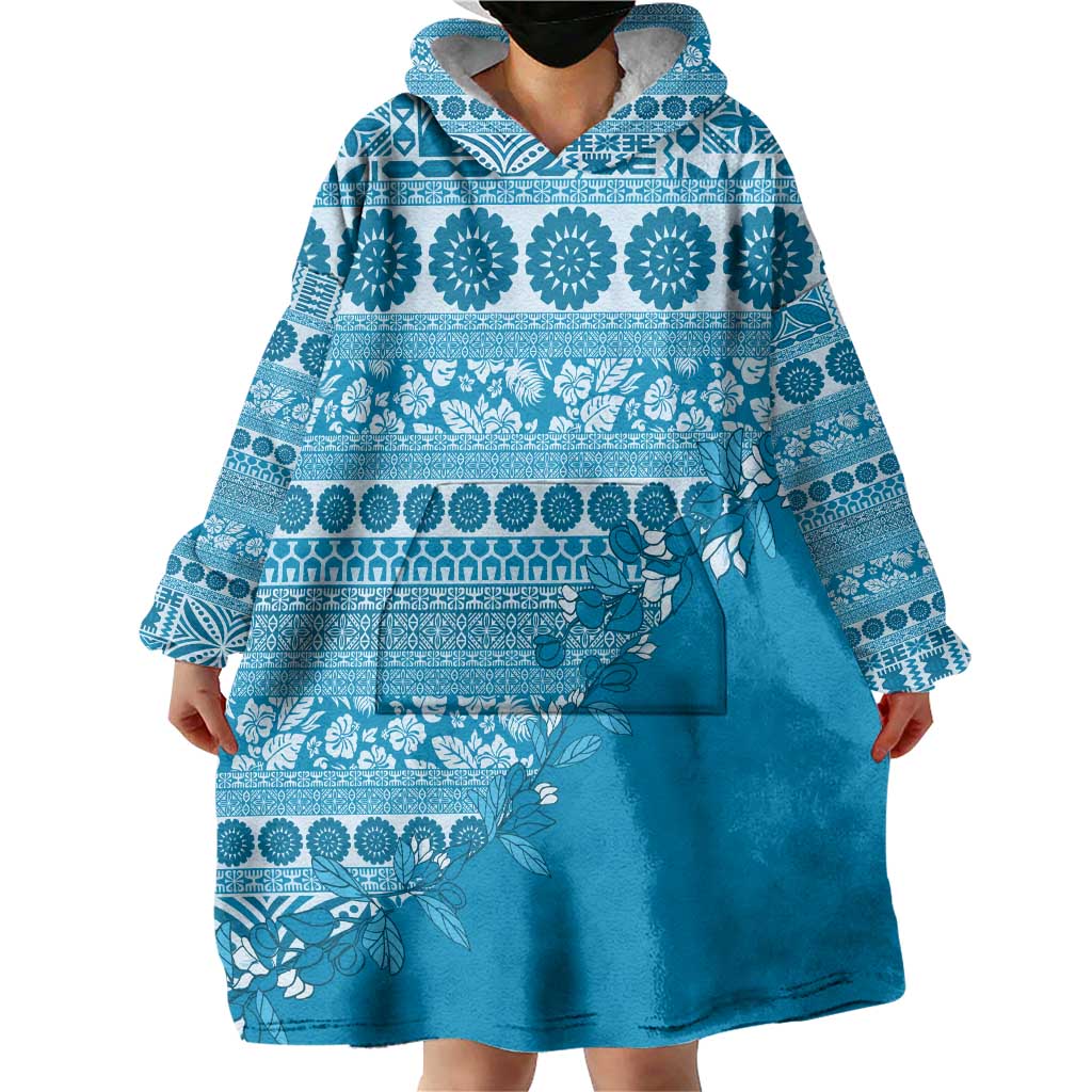 Fiji Marau na Kerisimasi Wearable Blanket Hoodie Aqua Tagimoucia Tapa Masi Tribal LT9 - Polynesian Pride