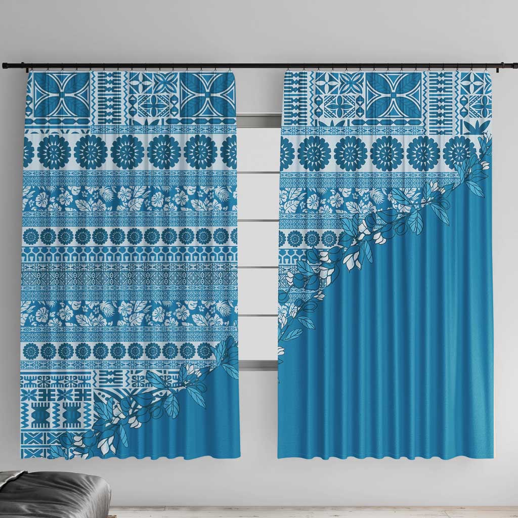 Fiji Marau na Kerisimasi Window Curtain Aqua Tagimoucia Tapa Masi Tribal LT9 With Hooks Aqua - Polynesian Pride