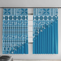 Fiji Marau na Kerisimasi Window Curtain Aqua Tagimoucia Tapa Masi Tribal LT9 With Hooks Aqua - Polynesian Pride