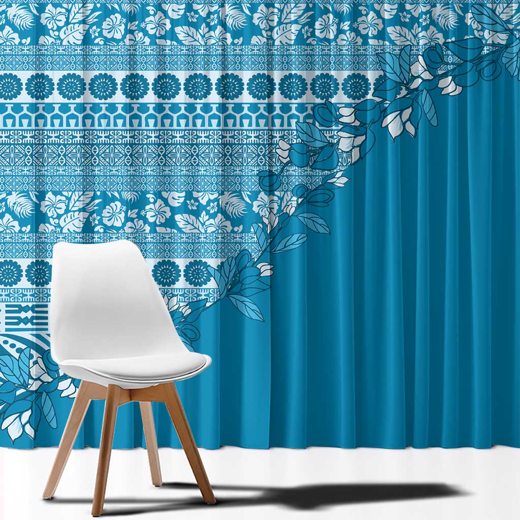 Fiji Marau na Kerisimasi Window Curtain Aqua Tagimoucia Tapa Masi Tribal LT9 - Polynesian Pride