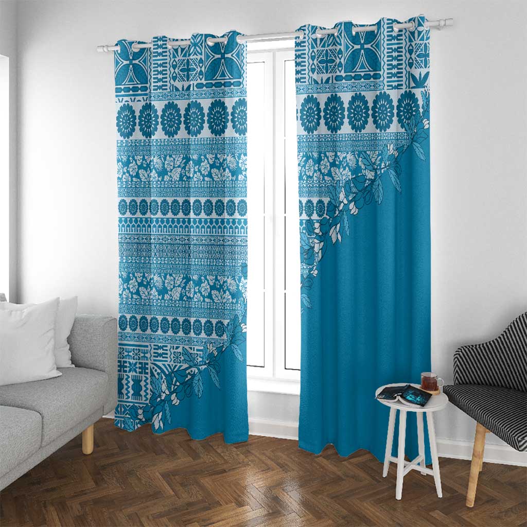 Fiji Marau na Kerisimasi Window Curtain Aqua Tagimoucia Tapa Masi Tribal LT9 With Grommets Aqua - Polynesian Pride