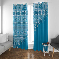 Fiji Marau na Kerisimasi Window Curtain Aqua Tagimoucia Tapa Masi Tribal LT9 With Grommets Aqua - Polynesian Pride