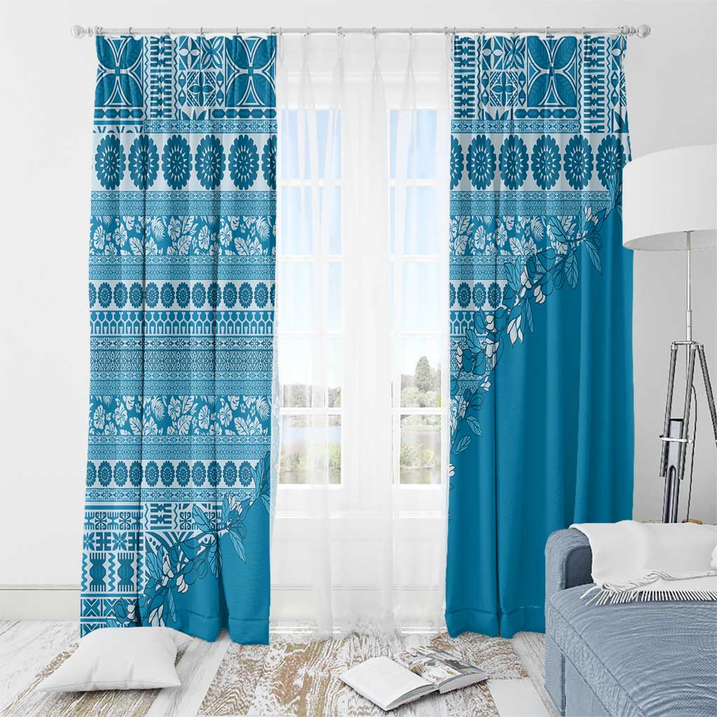 Fiji Marau na Kerisimasi Window Curtain Aqua Tagimoucia Tapa Masi Tribal LT9 - Polynesian Pride