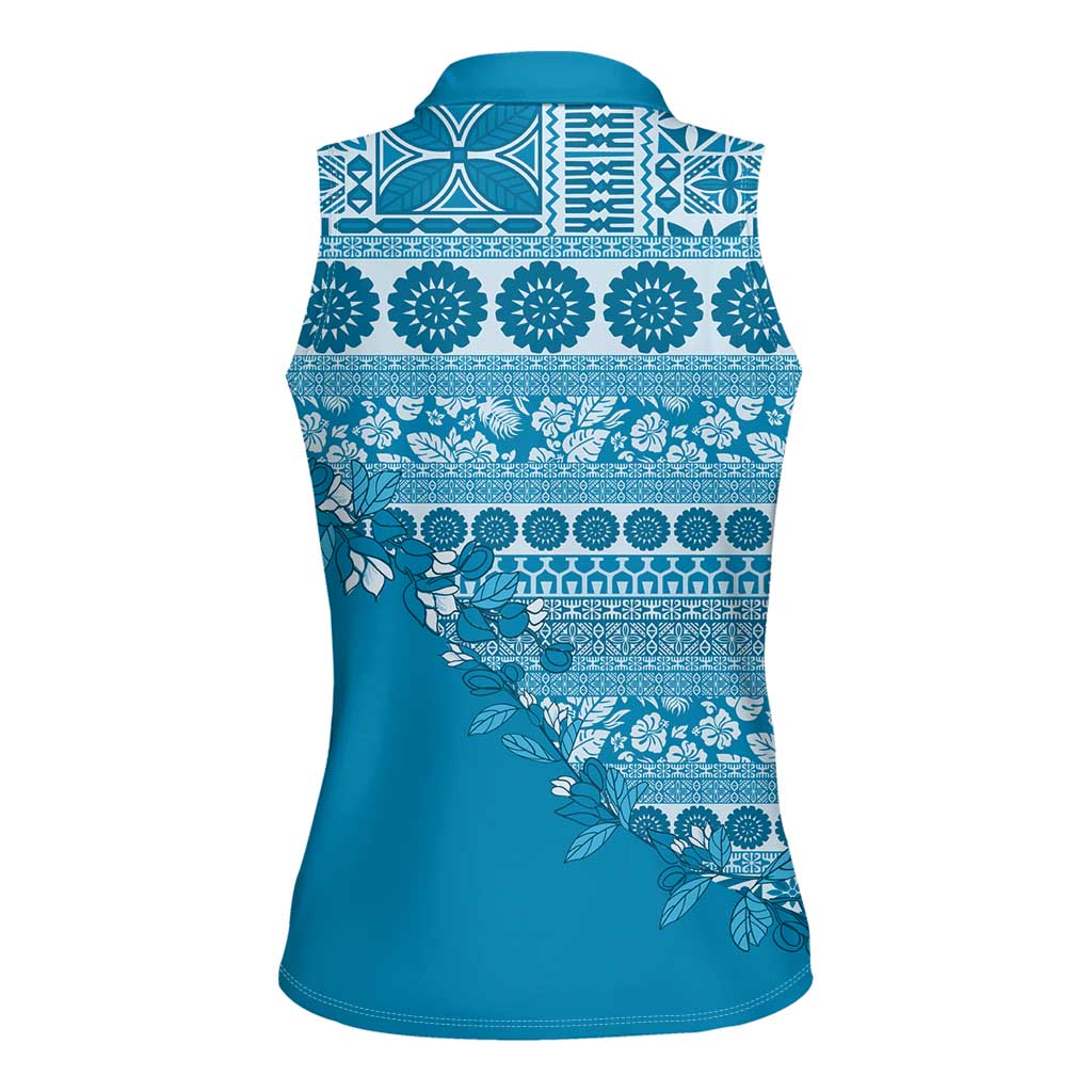 Fiji Marau na Kerisimasi Women Sleeveless Polo Shirt Aqua Tagimoucia Tapa Masi Tribal LT9 - Polynesian Pride